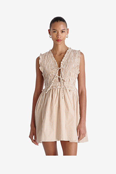 French Connection Women's Petit Ging Almnd Nde Rhodes Pop Gingham Smockd Dress