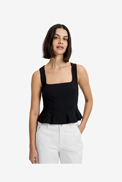 French Connection Women's Black Azra Twill Peplum Top