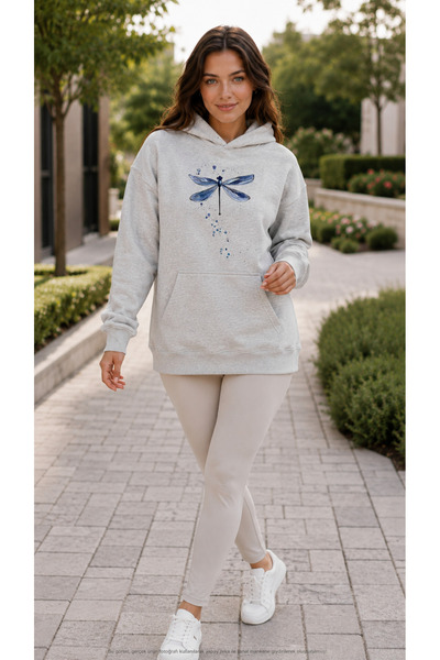 EMMODA Women's Dragonfly Graphic Printed Hooded Kangaroo Pocket Casual Basic ...