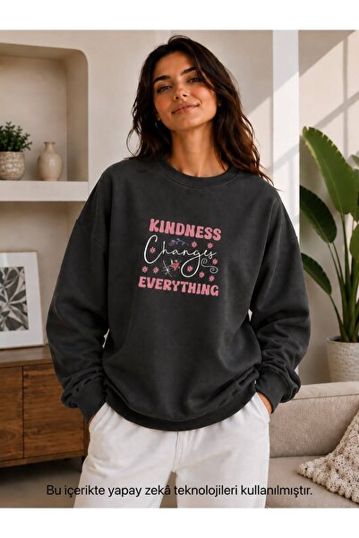 EMMODA Women's Floral Detailed Kindness Changes Everything Lettering Printed ...