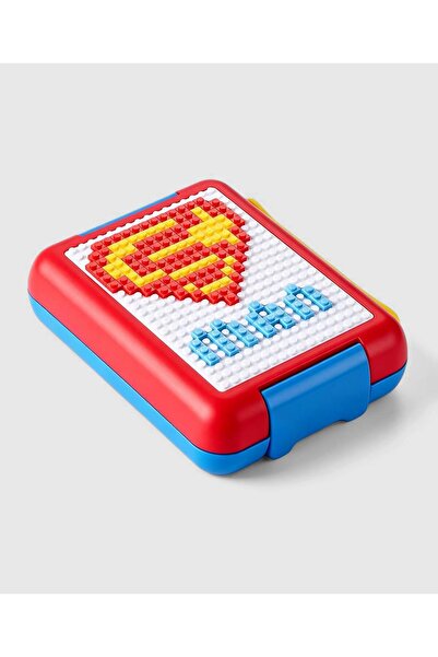 Bonfino صندوق غداء بتصميم سوبرمان مكون من 4 أقسام مع ملحقات، مصنوع من مادة ال...
