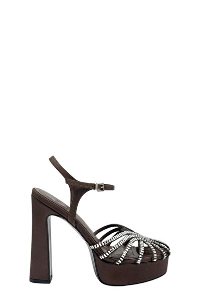 Moulin Shoes Brown Satin Stone Platform Heeled Women's Shoes