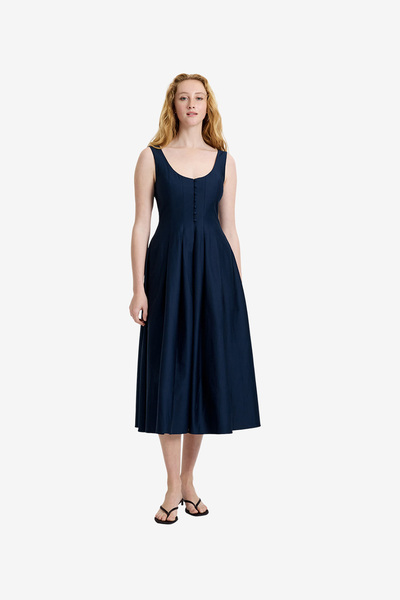 French Connection Women's Marine Cotton Sateen Midi Dress