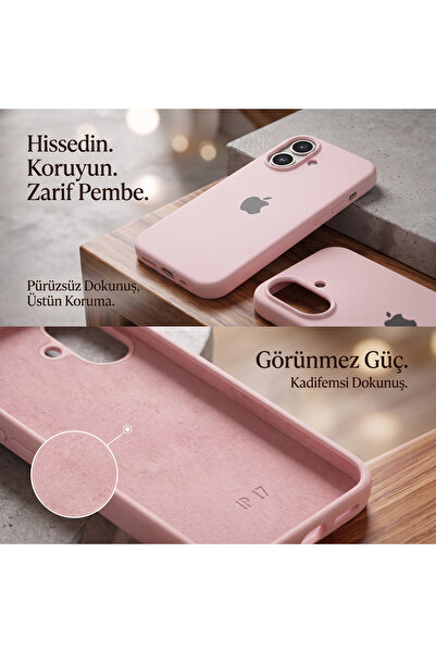 iPhone 17 Uyumlu Pembe Silikon Kılıf – MagSafe Uyumlu, Animasyon Destekli