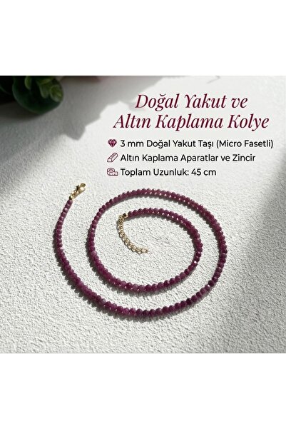 Taşmir Gerçek Yakut Taşı Doğal Taş Kolye 3 mm