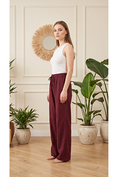3B Stil Women's Tencel Fabric Relaxed Fit Wide Leg Pants Elastic Waist Casual