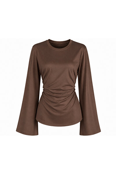 peri tower Women's Spanish Style Side Gathered Back Tie Blouse 00232
