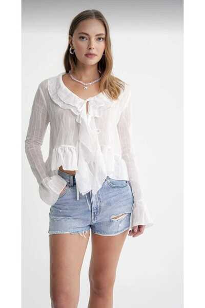 VIORA FASHION Transparent Bolero Blouse with Flounces