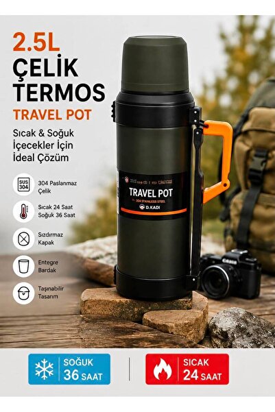 DKADI 2.5L Premium Travel Pot – 304 Steel Vacuum Camping & Travel Thermos