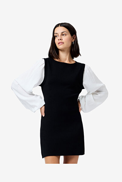 French Connection Women's Black- Summer White Maxime Knit Shirting Mini Dress