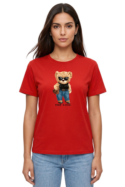 DK DAKSEL Women's Red Hot Chic Teddy Bear Printed 100% Cotton Comfortable Fit...