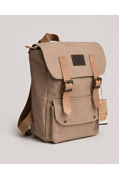OLD COTTON BAGS Bej Kanvas Sırt Çantası, Laptop Bölmeli, Deri Detaylı Günlük ...