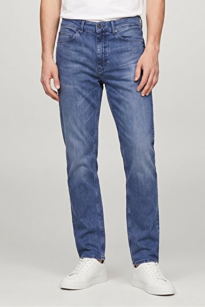 Hugo Boss Boss Men Tapered Fit Washed Non Stretchable Jeans, Blue