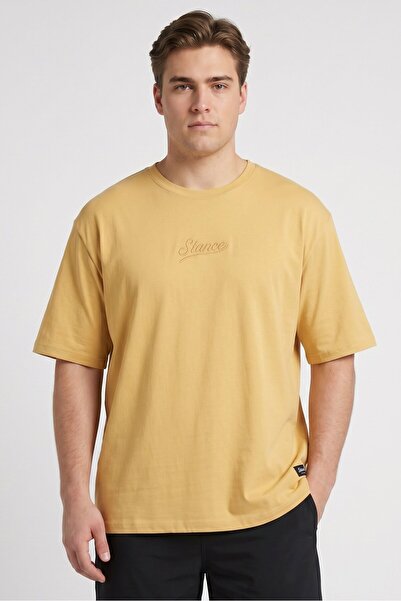 Stance Men Crew Neck Short Sleeve Embroidered Logo T-Shirt, Khaki