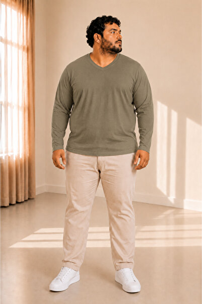 sngl tekstil Men's Plus Size Oversize Long Sleeve V Neck T-Shirt 3XL 4XL 5XL ...