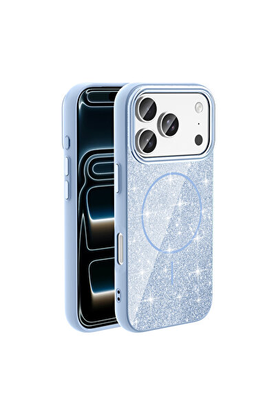 UnDePlus Apple iPhone 18 Pro Max Kılıf M-safe Şarj Özellikli Parlak Simli Shi...