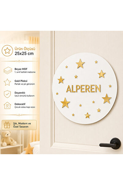 MORPELA Cocuk odası kapı süsü beyaz bebe mavis gold pleksi detaylı