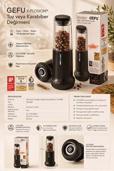 PALU GASTRO X-Plosion Adjustable Salt and Pepper Grinder 14 Levels Black