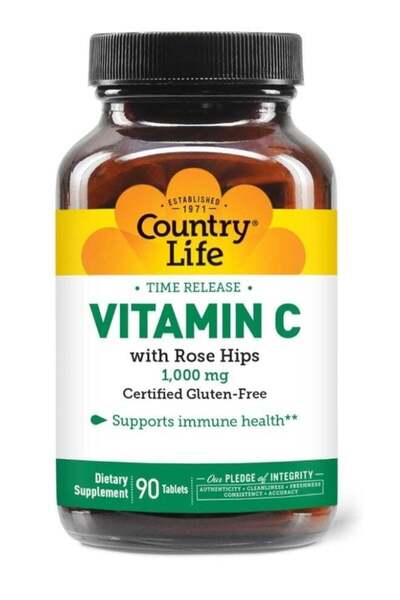 COUNTRY LIFE Time Release Vitamin C with Rose Hips, 1000 mg, 90 Tablets