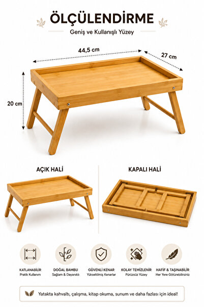 Kitchen Line Foldable Bamboo Enjoyment Tray – Bed Breakfast Tray with Legs, L...