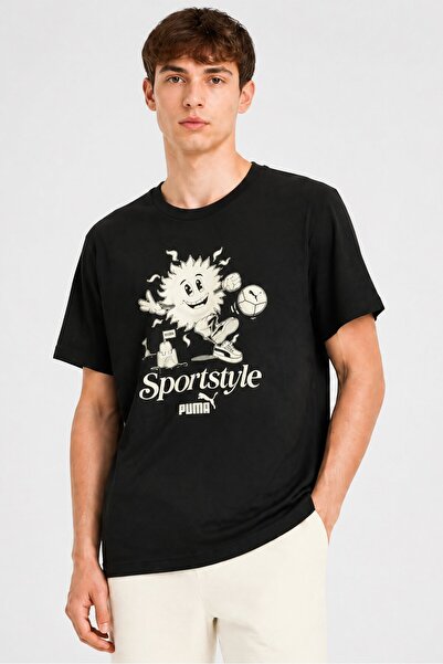 Puma Men Sportswear Fit Short Sleeve Graphic Print Outdoor T-Shirt, Black