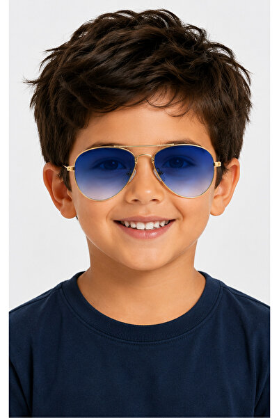 Toz Vintage Pusto Blue Glass Gold Frame Pilot Kids Sunglasses