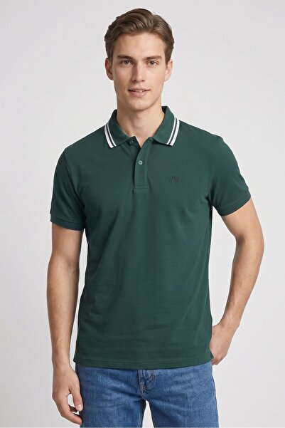 JASON WU Men Classic Fit Embroidered Logo Short Sleeve Polo Shirt, Dark Green