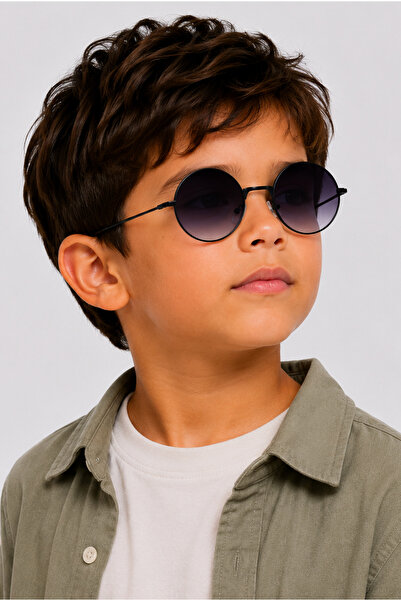 Toz Vintage Polvo Black Glass Black Frame Round Children's Sunglasses