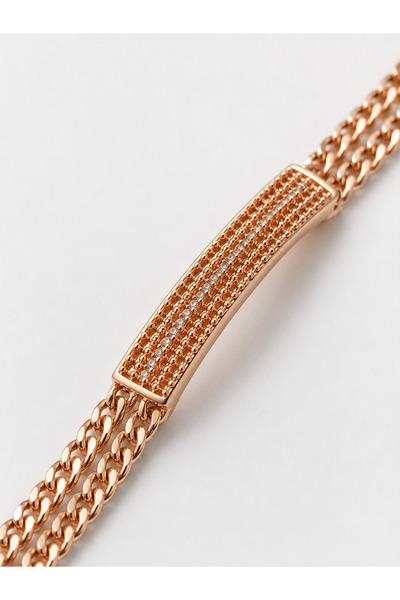 Satürn Silver Kuyumculuk Rose Gold Taşlı Çift Zincir Bileklik