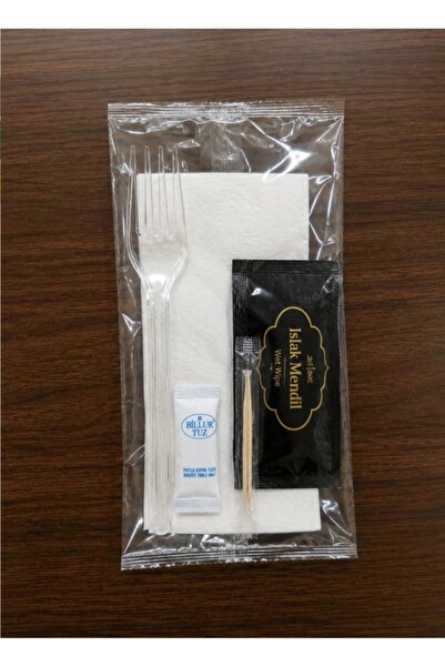 meretopack 5 Li Set Plastik Çatal Kürdan Tuz Islak Mendil Peçete 20 Paket Eko...