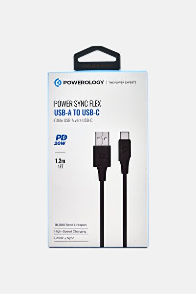 Powerology Power Sync Flex USB-A to USB-C Cable, Black
