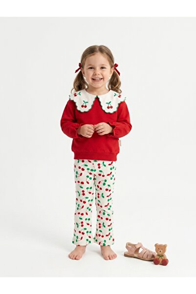 Luniya Girls' Seasonal Set with Cherry Design, 100% Cotton, Super Quality, Sp...