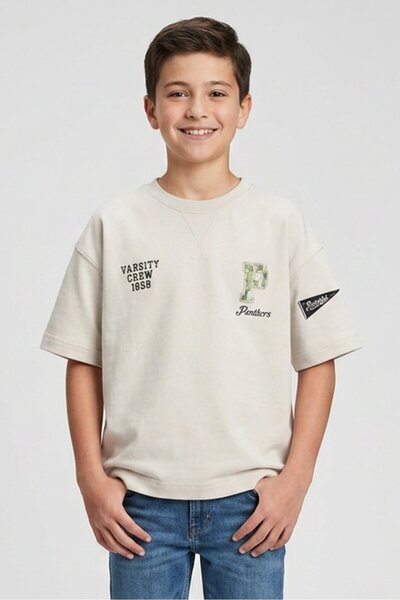 Peoples Market Kids Boy Short Sleeve Graphic Print T-Shirt, Light Grey