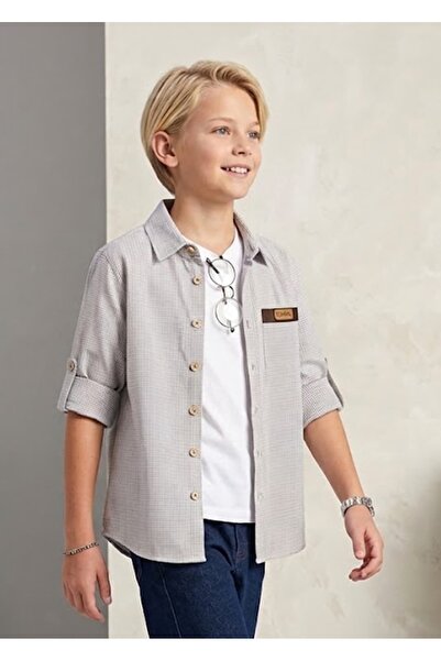 Ozmoz By Mukadder Özden Cotton Light Brown Spring Boy's Sporty Shirt