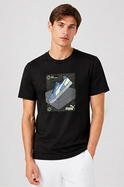 Puma Men Sportswear Fit Short Sleeve Graphic Print Outdoor T-Shirt, Black