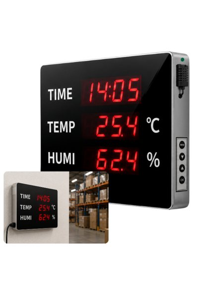 Huato TimeSense-18 Büyük LED Ekranlı Dijital Saat, Sıcaklık ve Nem Göstergesi