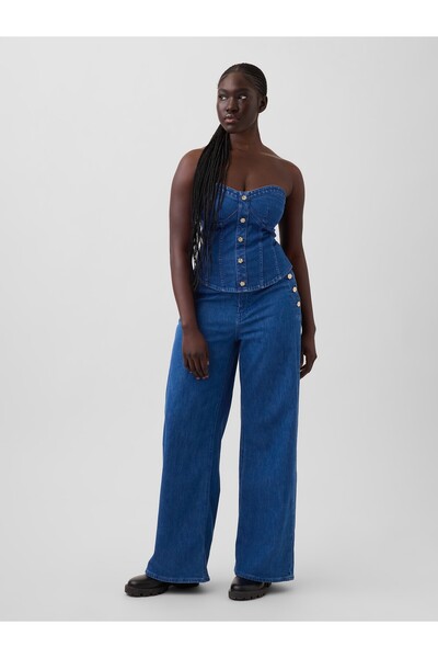 GAP Kadın Mavi × HFR High Rise Pintuck Stride Wide-Leg Jean Pantolon by Ateli...