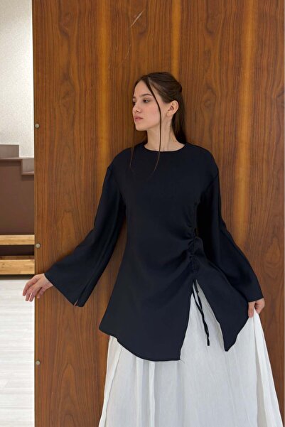 fayaboutique.com Navy Blue Original Cut Draped Waist Tunic