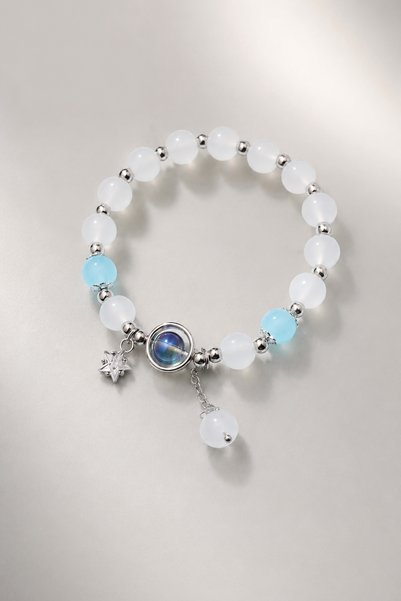 THE Steel Blue Beaded Bracelet Silver Color Bracelet with Star Figure