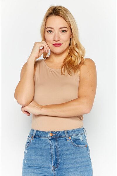 Sinsay Women Plain Sleeveless Bodysuit, Tan