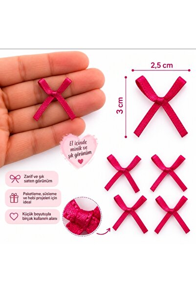 100 Adet Fuşya Mini Saten Fiyonk Kurdele - Toka, Nişan, Bebek Şekeri Süsleme,davetiye,kendin yap hobi eglence 2.5x3 cm