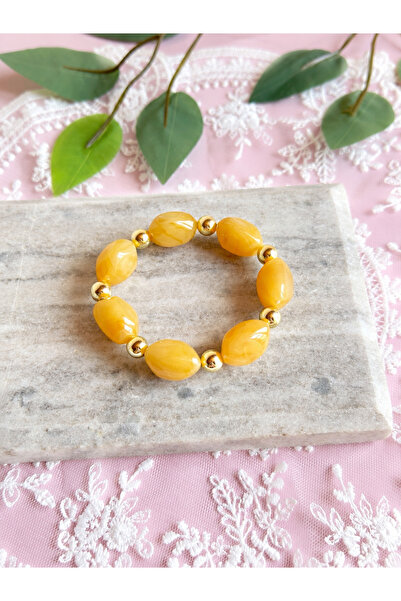 FLAWSOME JEWELRY STORE Natural Stone Elastic Bracelet with Gold Detail, Summe...