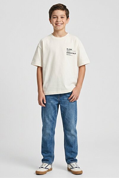BLANK ESSENTIALS Kids Boy Brand Logo Short Sleeve T-Shirt, Off White