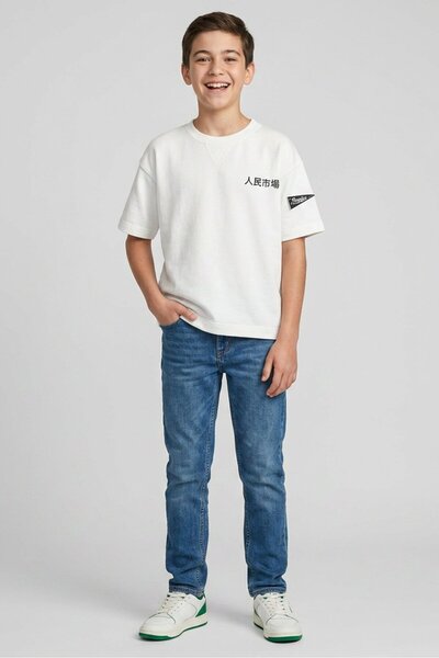 BLANK ESSENTIALS Kids Boy Short Sleeve Graphic Print T-Shirt, White