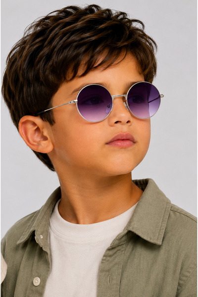 Toz Vintage Polvo Purple Cam Metal Frame Round Kids Sunglasses