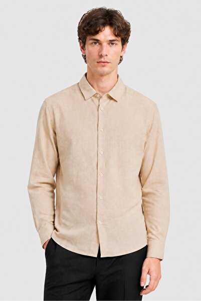 STEEL & JELLY Men Regular Fit Long Sleeve Textured Casual Shirt, Beige