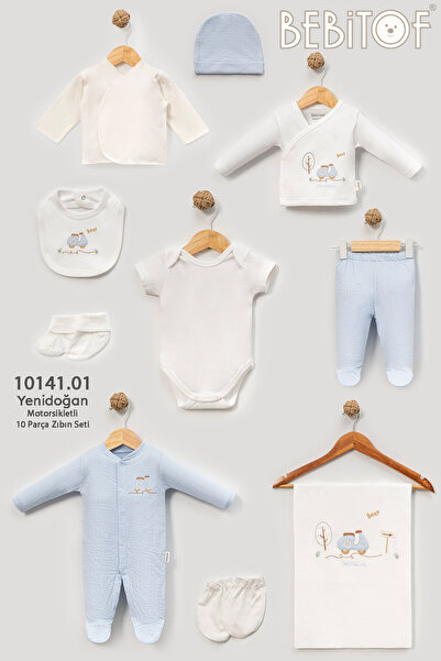 Bebitof Motorcycle Patterned 10-Piece Boxed Newborn Hospital Discharge Bodysu...