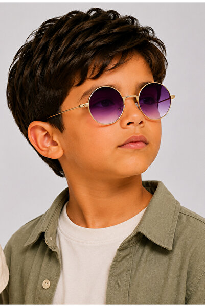 Toz Vintage Polvo Purple Cam Gold Frame Round Kids Sunglasses