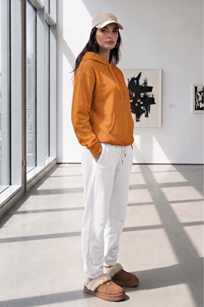 NO 601 Women's Orange Hooded Sweatshirt with White Cuffs and Rubber Detail Sw...