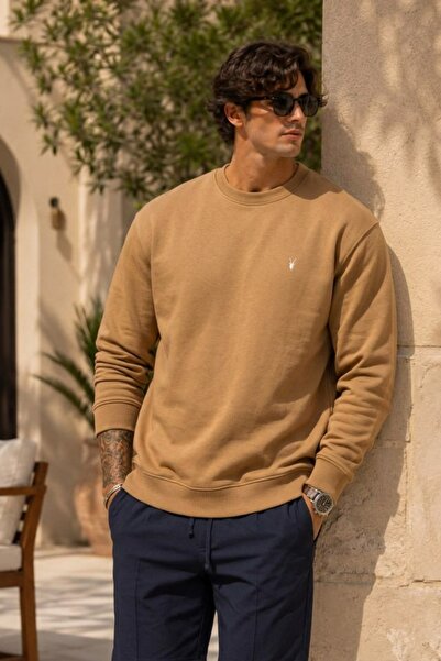 COMBİNE MİCHAİL Knitted Long Sleeve Caramel Men's Sweatshirt